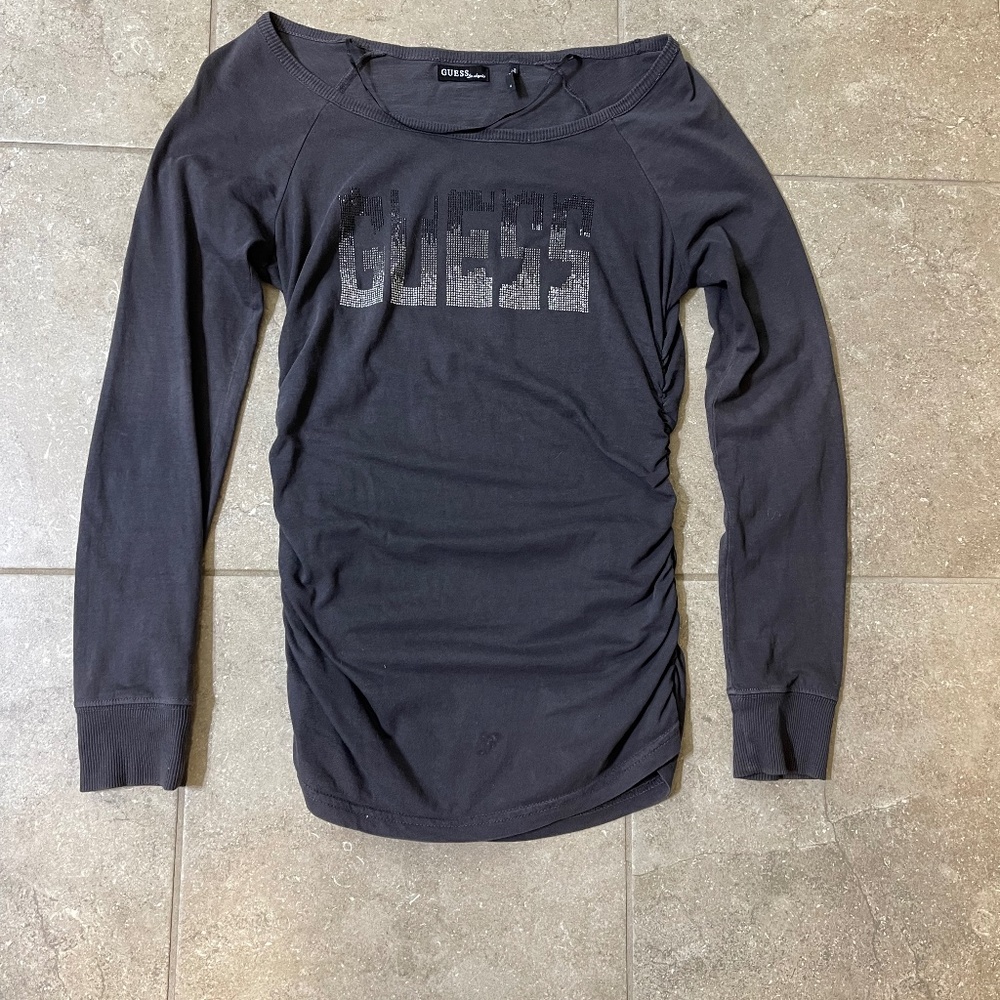 Guess Gray Long Sleeve Beaded Top